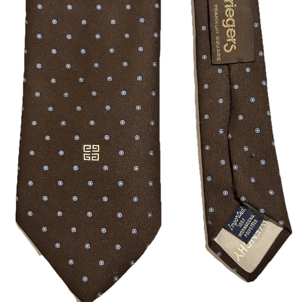 Givenchy Gentlemen Paris Neck Tie Vintage  Designer Espresso Brown Light Blue